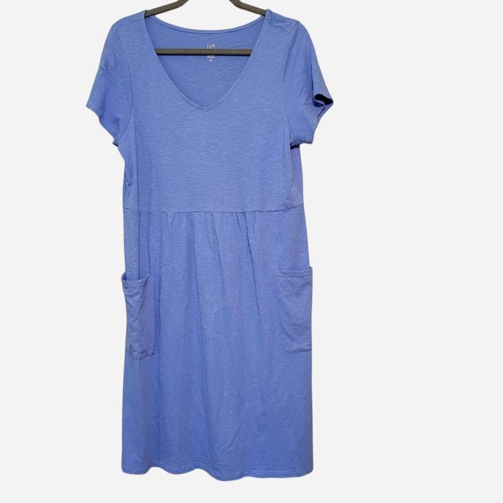 J' Jill Women's Med Petite Capri Blue Dress with Pockets V neck 100% Cotton